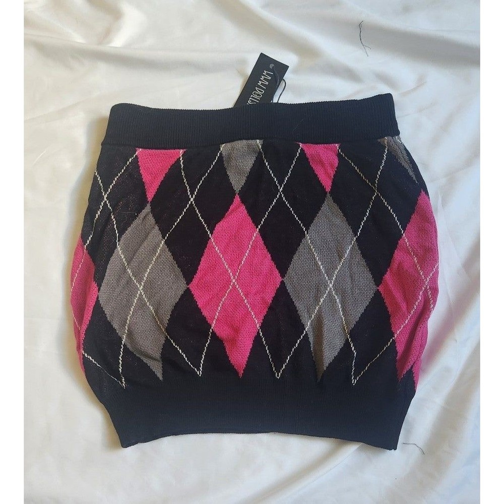 Dollskill Current Mood Argyle Mini Skirt Size Small